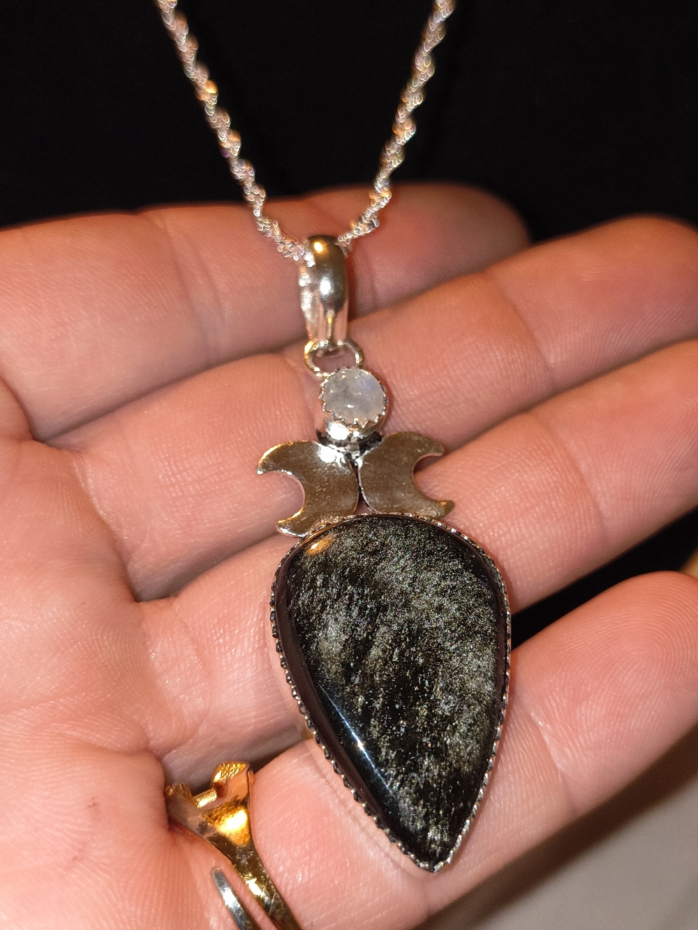 Sterling Silver Black Obsidian Teardrop Pendant On A 925 Silver Necklace